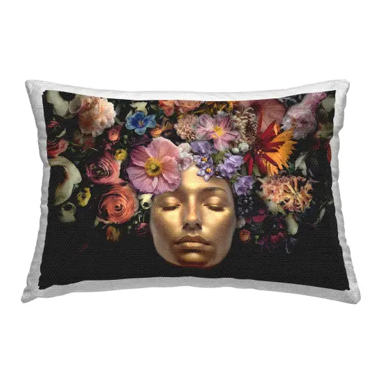 Gold Face with Flowers Outdoor Printed Pillow Design by Reinders, 14 x 7 x 20 {1}