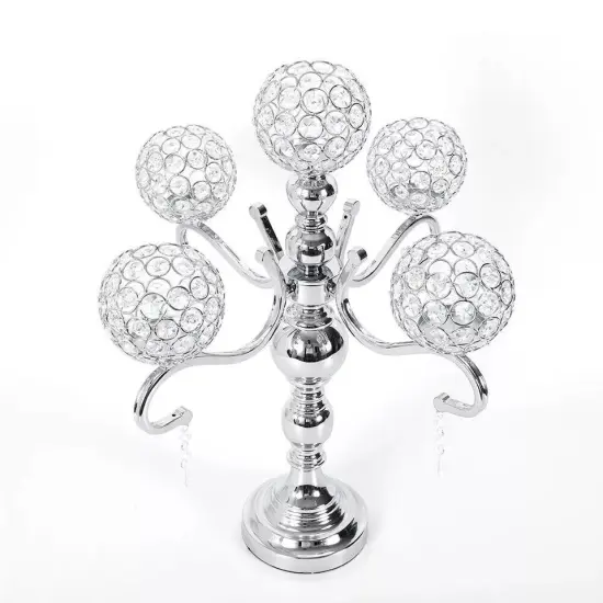 5 Arm Elegant Silver Crystal Candelabra Holders Wedding Table Centerpieces Gift {2}