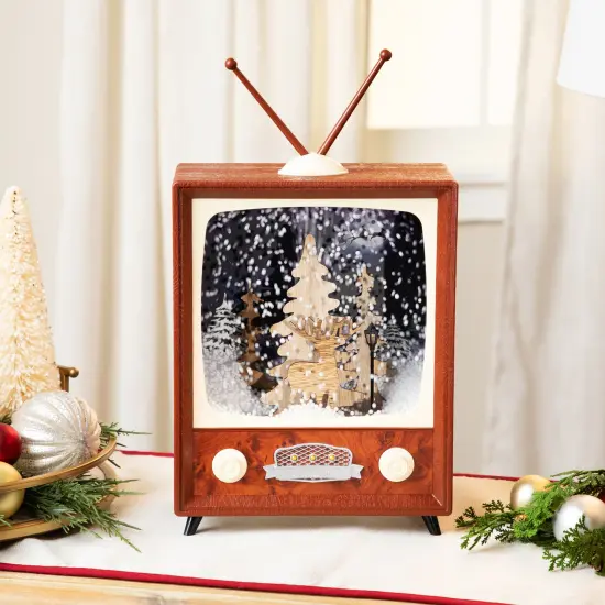 Northlight LED Lighted Musical Snowing Reindeer TV Set Christmas Decoration - 12" Brown {1}