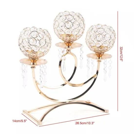Crystal Candle Holder 3 Arms Free Standing Candlestick for Dining Room Table {4}