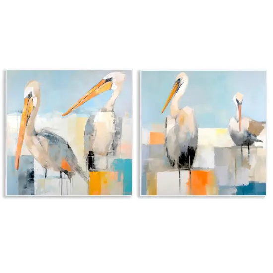 Stupell Industries Abstract Color Block Pelican Pair 2 pc Wall Plaque Art Set Design by Irena Orlov {1}