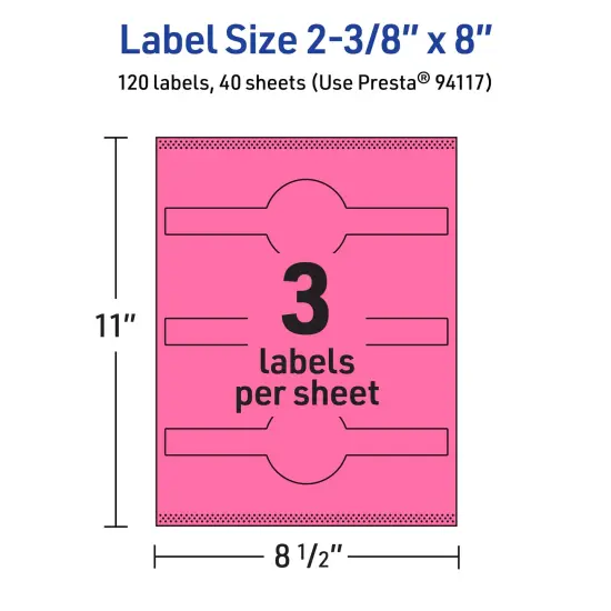 Avery Bright Pink Paper Labels, 2-3/8" x 8" Wraparound {5}