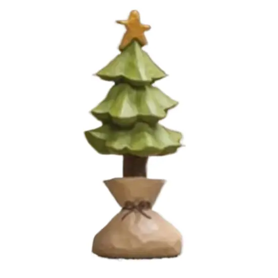 Small Resin Christmas Tree Decoration in Burlap Sack with Gold Star Accent for Holiday Decor {1}