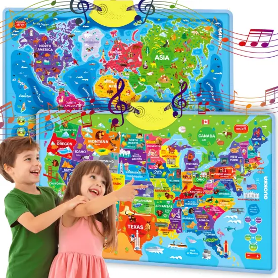 QUOKKA Educational Toys for Kids 5-7 Year Old - USA World MapsLearning Wall Chart for Toddlers Age 3 4 6+ - Interactive Speech Therapy Poster Boy Girl - Autism Game 8-10-12 {1}