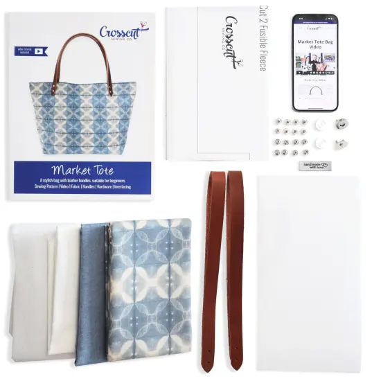 Crosscut Sewing Co.&reg; Market Tote Bag Sewing Project Kit for Beginners with Fabric, Instructions and Video Shibori {3}