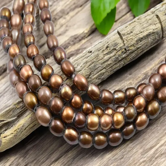 8-9mm Bronze Large Hole Fresh Water Potato Pearls (8" Strand) {2}