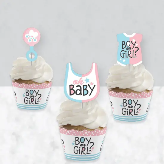 Big Dot of Happiness Baby Gender Reveal - Cupcake Decoration - Team Boy or Girl Party Cupcake Wrappers and Treat Picks Kit - Set of 24 {4}