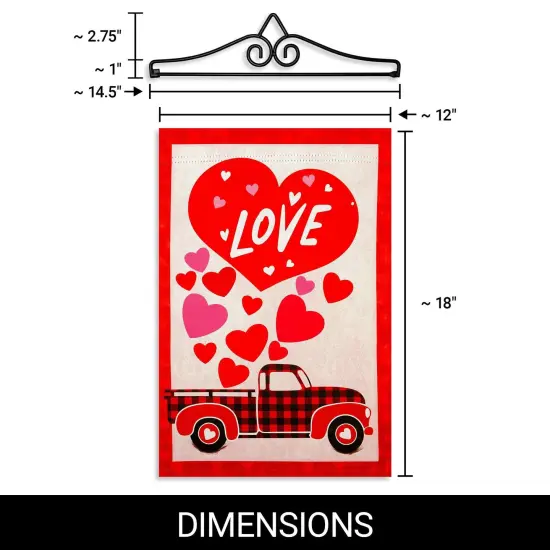 G128 Combo Pack Garden Flag Hanger 14IN & Garden Flag Happy Valentine's Day Love Truck Printed 12x18IN Double Sided {2}