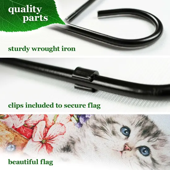 G128 Combo Pack: Garden Flag Stand 36x16IN & Garden Flag Welcome Kitten Flowers Printed 12x18IN Double Sided {4}