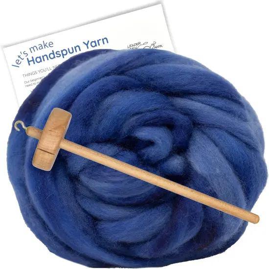 LEARN TO SPIN - Beginner's Spinning Kit with Hand Dyed BFL Roving, Drop Spindle & Printed Instructions w/ Video. Many Colors. Royal Blue {1}