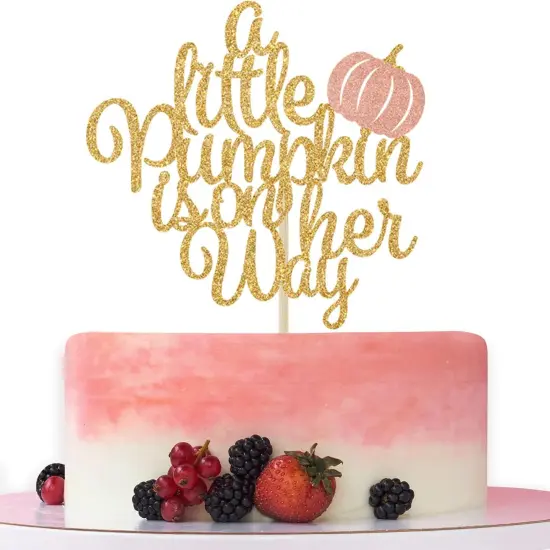 A Little Pumpkin is on Her Way Cake Topper, Baby Girl Fall Baby Shower 1st Birthday Party Decorations {1}