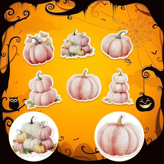 48 PCS Edible Pumpkin Cupcake Toppers Wafer Paper Pink Pumpkin Fall Theme {2}