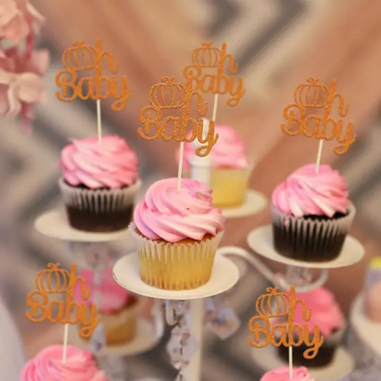 24Pcs Pumpkin Oh Baby Cupcake Toppers Orange {6}
