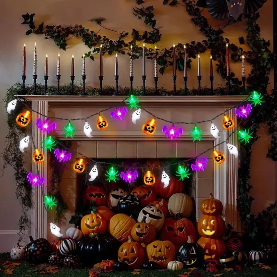 40LED Halloween Lights Outdoor Indoor Pumpkin Bat Spider Ghost Halloween String Lights Battery Operated {4}