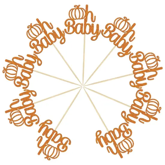 24Pcs Pumpkin Oh Baby Cupcake Toppers Orange {2}