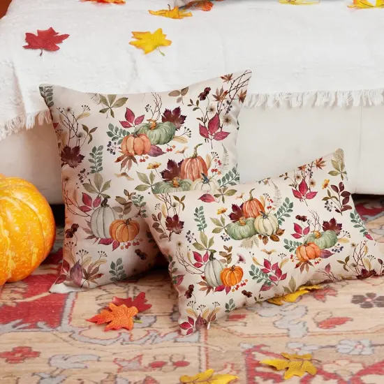 Set of 2 Fall Pumpkin Maple Leaf Pillow Covers 20x20 inch {3}