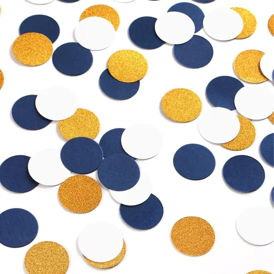 Navy Blue White Gold Confetti Birthday Decorations for Boys Glitter Paper decor Sprinkles Biodegradable Table Confetti Round for Graduation Wedding Baby Shower Party Lasting Surprise 300pcs {1}