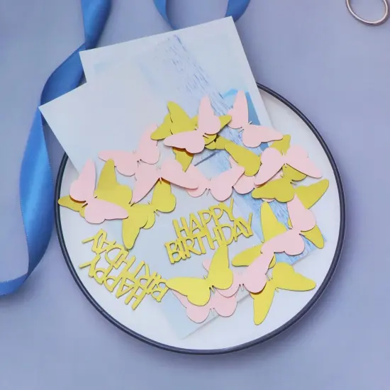 100pcs Butterfly Table Confetti Decor Glitter Butterfly Decoration for Birthday Wedding Theme Thanks Giving Party Valentine's Mother's Day Scatter Bless Confetti (Gold & Pink & HAPPA BIRTHDAY) {4}