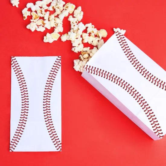Big Dot of Happiness Baseball Popcorn Bags, Kids Sports Birthday Party Favor Snack Treats, Free-Standing Individual White Paper Bags - 25 Count {3}