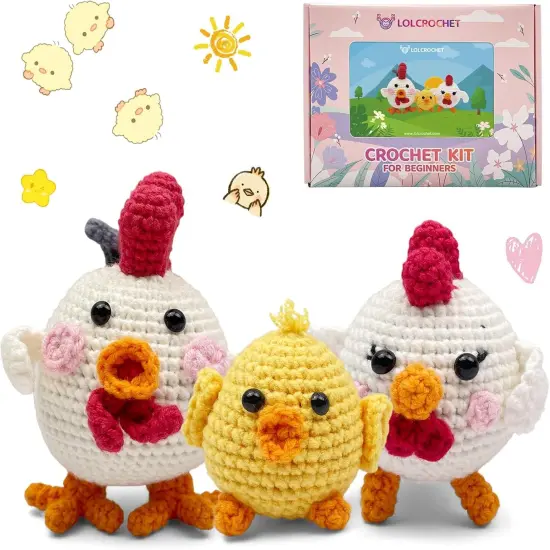 Chicken Crochet Kit for Beginners, Cute Animals DIY Amigurumi Starter Set {1}