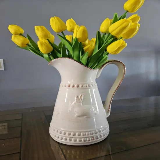 10pcs Artificial Yellow Tulips Faux Tulip Bouquet Real Touch Fake Flowers for Spring Mother's Day Easter Wedding Home Decoration {5}