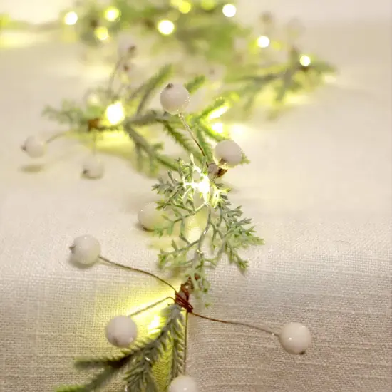Norfolk Pine String Lights & White Berry 6.5FT & 25LEDs Delicate Christmas Garland {1}