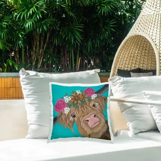 Stupell Industries Joyful Cattle with Flower Crown Outdoor Pillow, 18 x 7 x 18 {2}