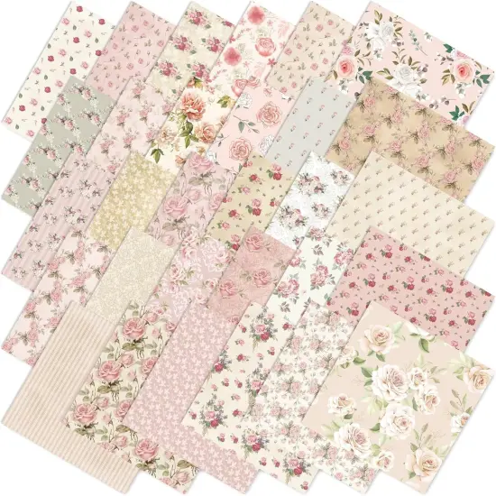 60Pcs Floral Cotton Fabric Bundles Pink Retro Floral Fabric Squares {1}