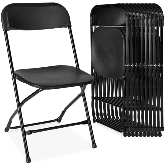 Best Choice Products Set of 10 Folding Stacking Plastic Chairs w/ Non-Slip Feet, 350lb Capacity Black {1}