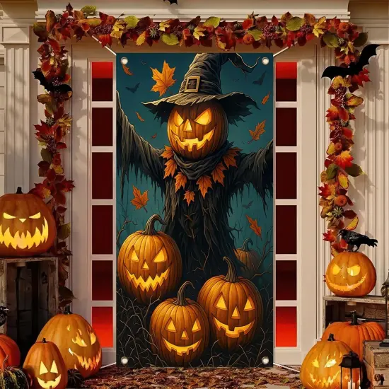 Pumpkin Scarecrow Door Cover Halloween {2}