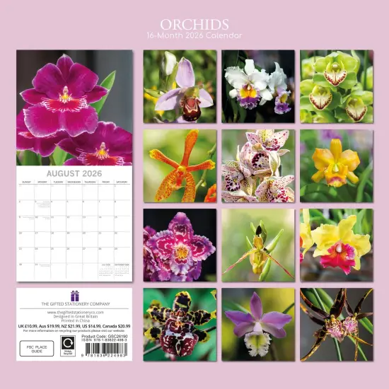 The Gifted Stationary 2026 Square Wall Calendar, Orchids, 16-Month Floral Theme with 180 Reminder Stickers (12x12 In) Multicolor {4}