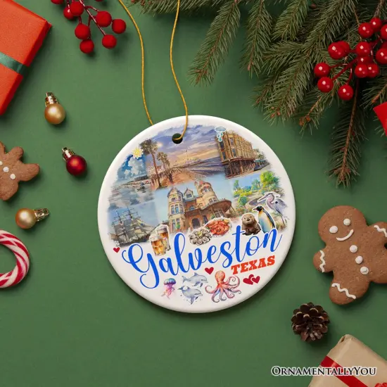 Galveston Cultural Ceramic Ornament, Texas Coastal Christmas Gift {7}
