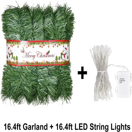 16.4ft Artificial Christmas Garland Decoration, Lighted Pine Garland Soft {2}