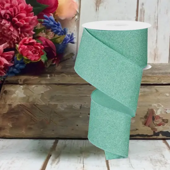 2.5" Fine Glitter on Royal Ribbon: Mint Green (10 Yards) {2}