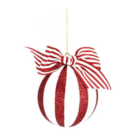 4" Glitter Striped Ornament Ball: Red/White {3}