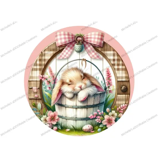 Easter Bunny in Bucket Metal Sign {1}