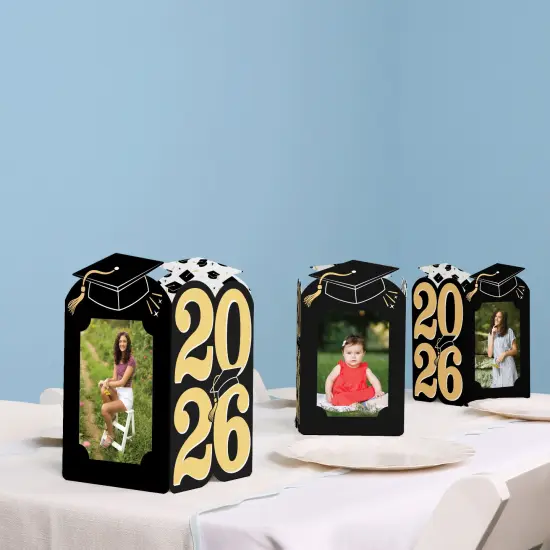 Big Dot of Happiness Black & Gold 2025 Graduation Photo Holder Centerpieces, 4x6 Picture Display Box, Table Decoration Centerpiece for Grad Party Decor, 8 Count {7}