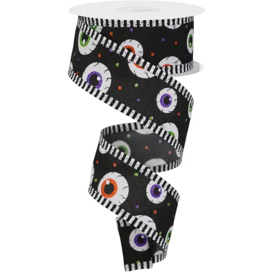 1.5" Eyeball Striped Edge Ribbon: Black (10 Yards) {1}