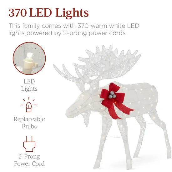 Best Choice Products 2-Piece Moose Family Lighted Christmas Yard D&eacute;cor Set w/ 370 LED Lights, Stakes, Zip Ties White {3}