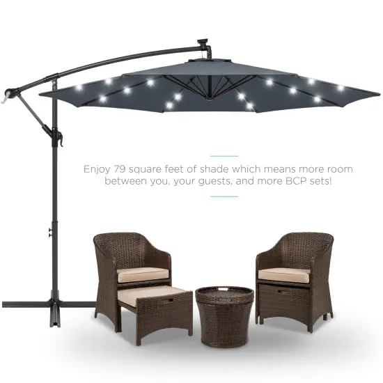 Best Choice Products 10ft Solar LED Offset Hanging Outdoor Market Patio Umbrella w/ Adjustable Tilt Slate {2}