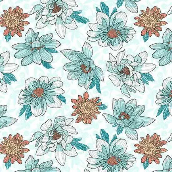 White Dahlias at Dusk Floral Toss Cotton 44"/45" Fabric Per Yard {1}