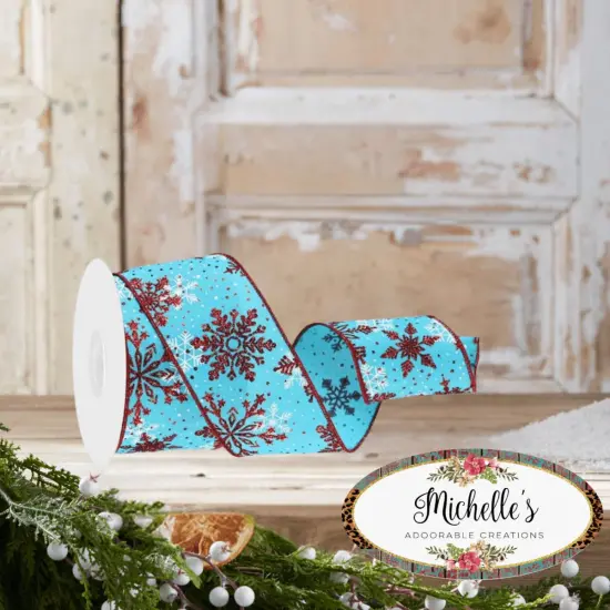2.5" Multi Snowflake Ribbon: Turquoise (10 Yards) {3}