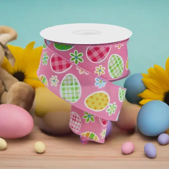 1.5" Check Plaid Easter Egg Ribbon: Light Pink (10 Yards) {2}