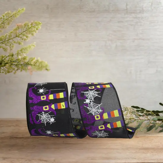 2.5" Witch Leg and Spider Web Ribbon: Black (10 Yards) {5}