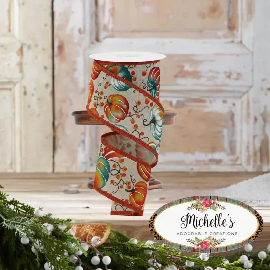 2.5" Pumpkins Bittersweet Ribbon: Light Natural (10 Yards) {4}