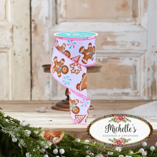 2.5" Gingerbread Kids Ribbon: Pink/Blue (10 Yards) {3}