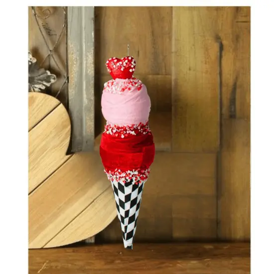 13" Harlequin Valentine Ice Cream Cone: Pink & Red {3}