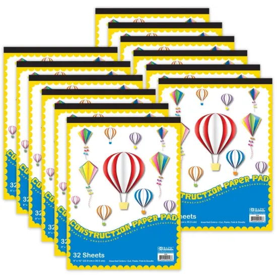 Construction Paper Pad, 9" x 12", 32 Sheets, Pack of 12 {1}