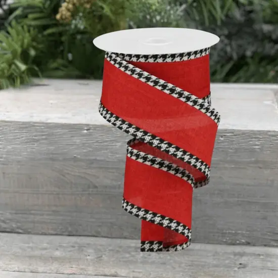 2.5" Houndstooth Edge Ribbon: Red, Black, White (10 Yards) {4}
