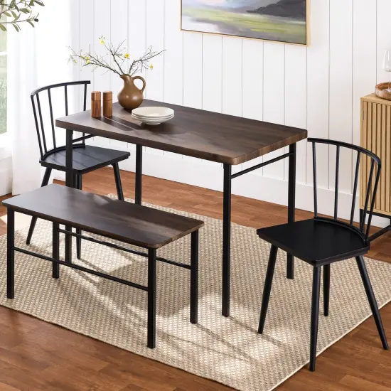 Best Choice Products 4-Piece Dining Kitchen Table Set w/ 2 Spindle-Back Chairs, Bench Dark Brown {1}